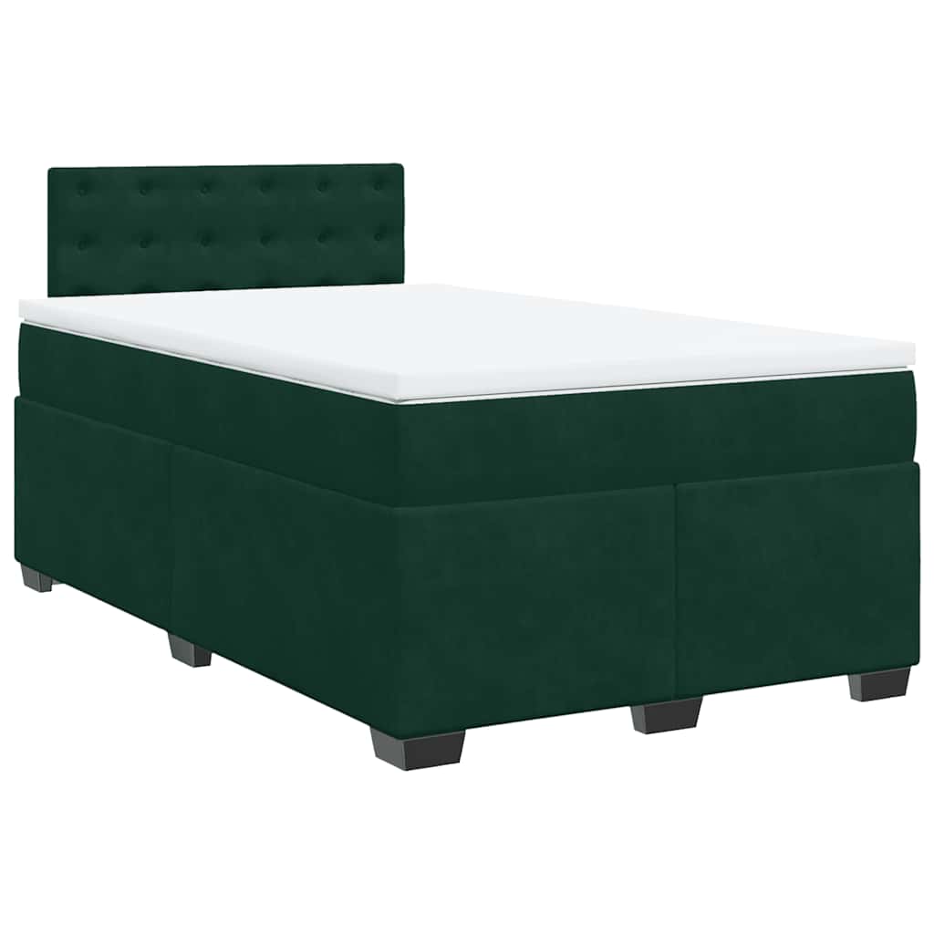 Cama boxspring com colchão 120x190 cm veludo verde-escuro