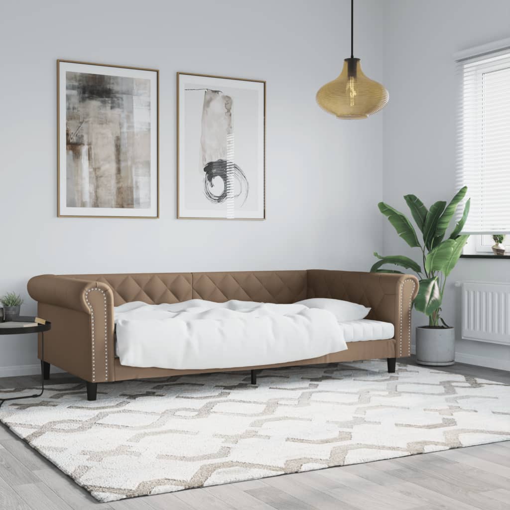 Sofá-cama 100x200 cm couro artificial cappuccino