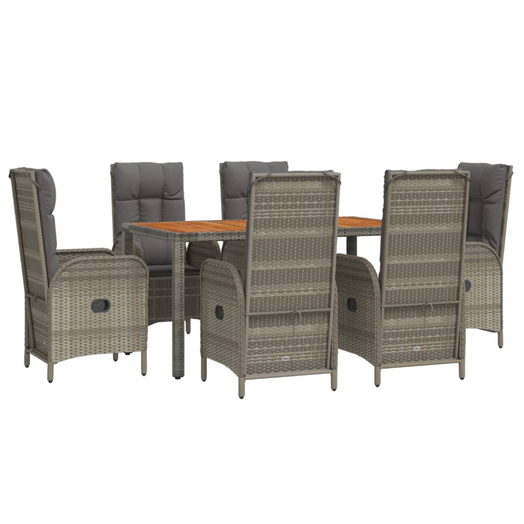7 Pcs conjunto de jantar p/ jardim c/ almofadões vime PE cinza