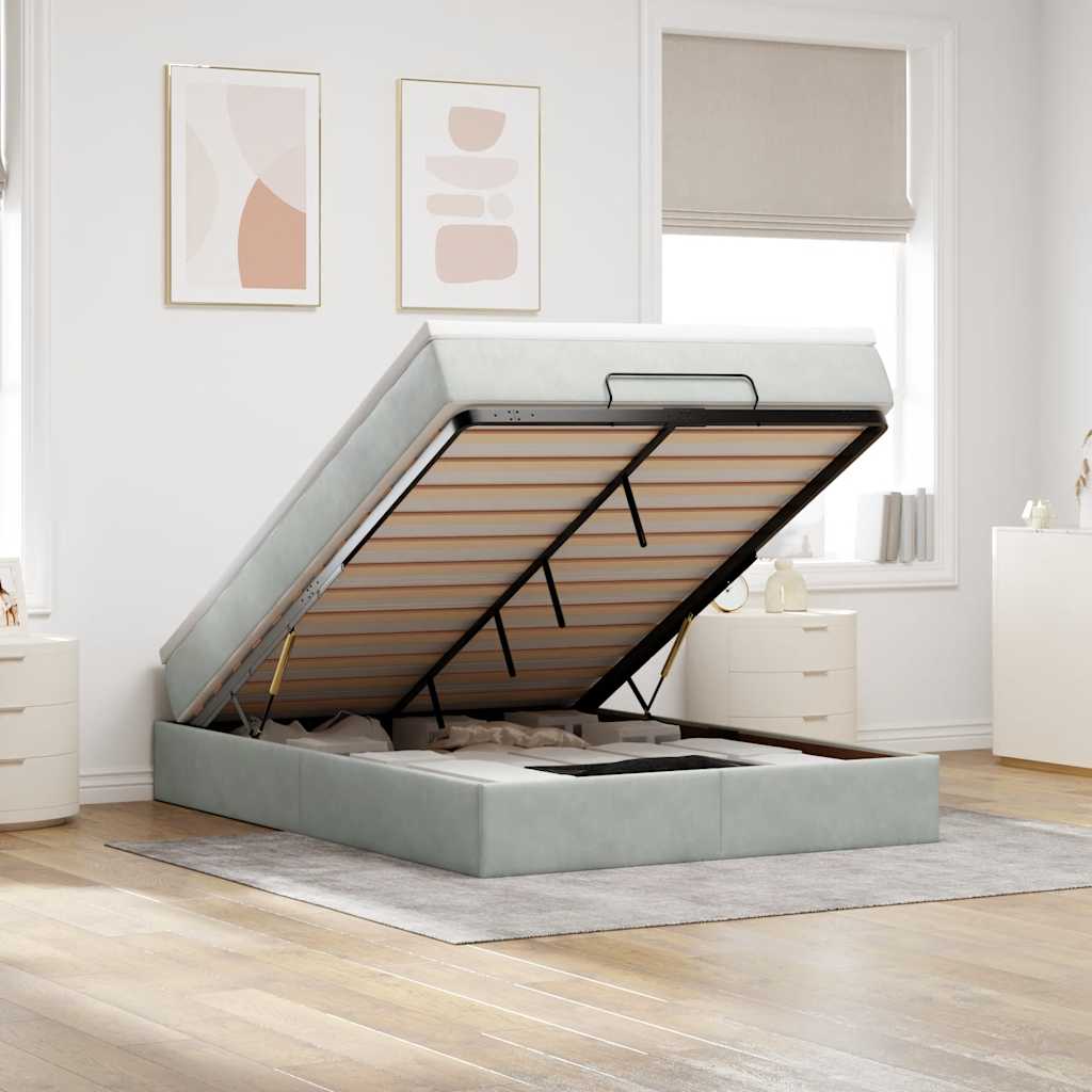 Estrutura de cama otomana com colchão 140x200 cm cinzento claro