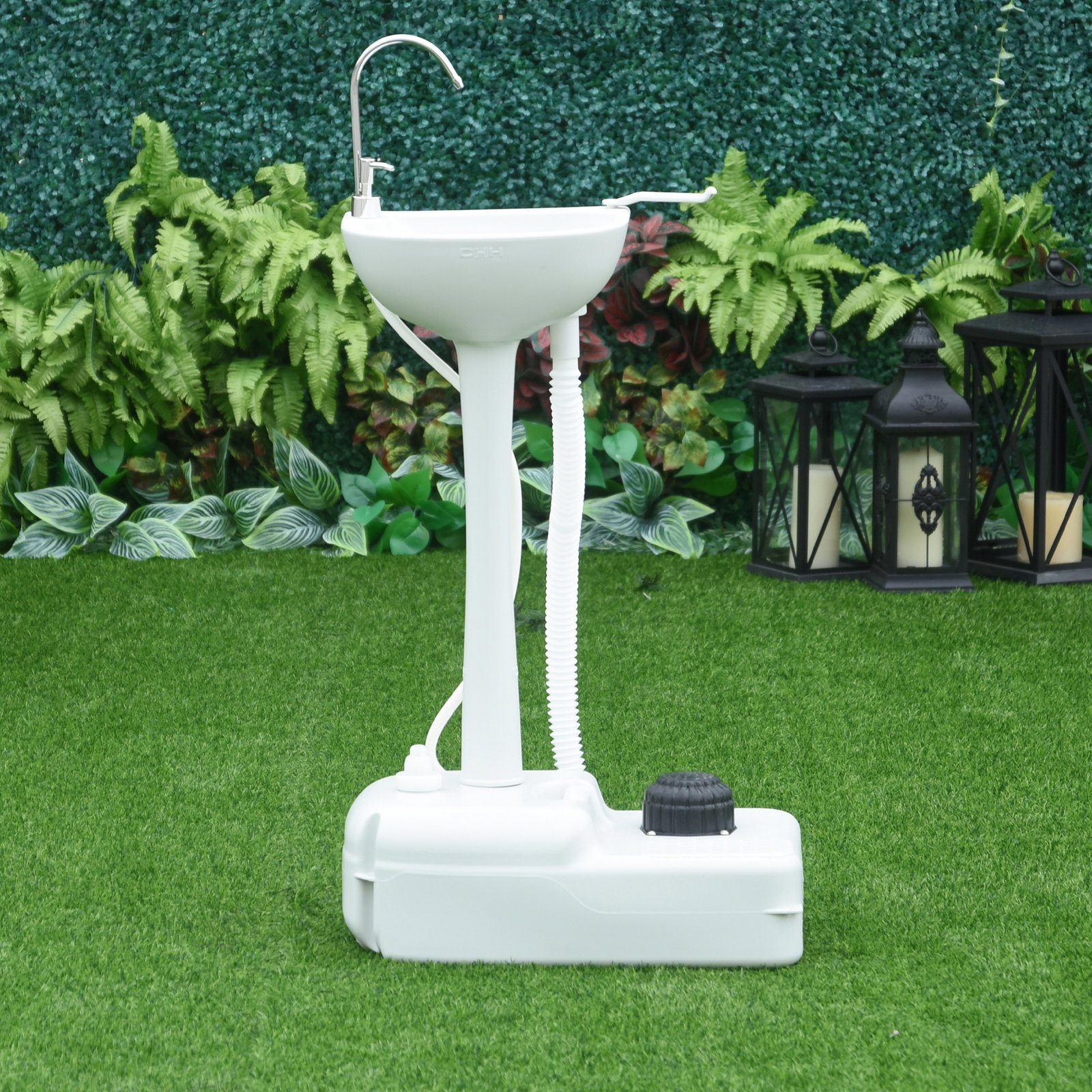 Lavatório portátil para campismo com depósito de água de 17l dispensador de sabão e 2 rodas 51x33,5x103 cm cinza claro