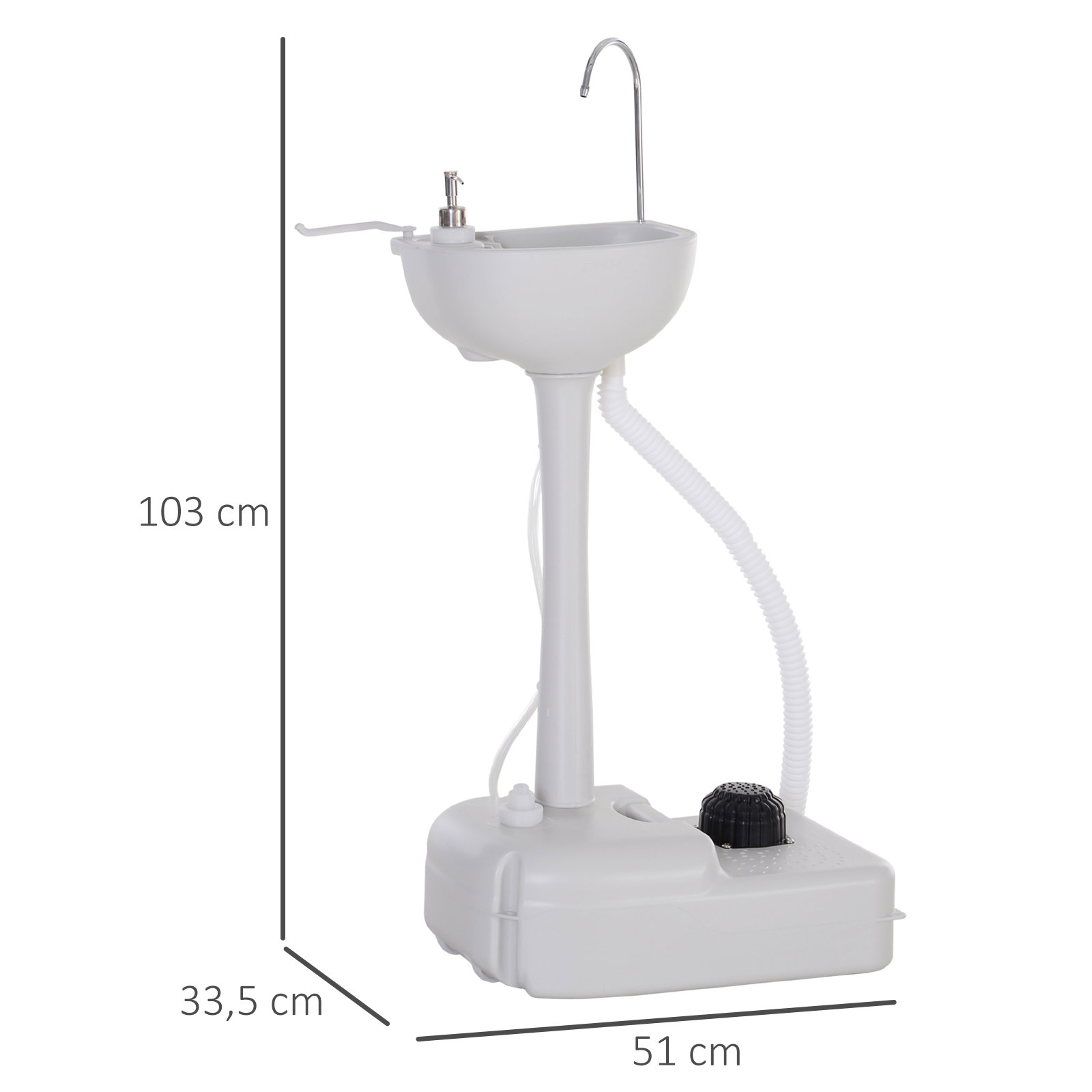 Lavatório portátil para campismo com depósito de água de 17l dispensador de sabão e 2 rodas 51x33,5x103 cm cinza claro