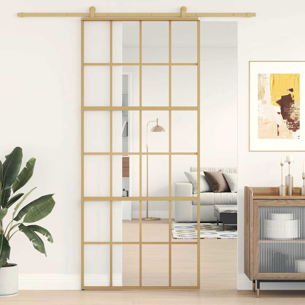 Porta deslizante 90x205 cm vidro esg/alumínio dourado