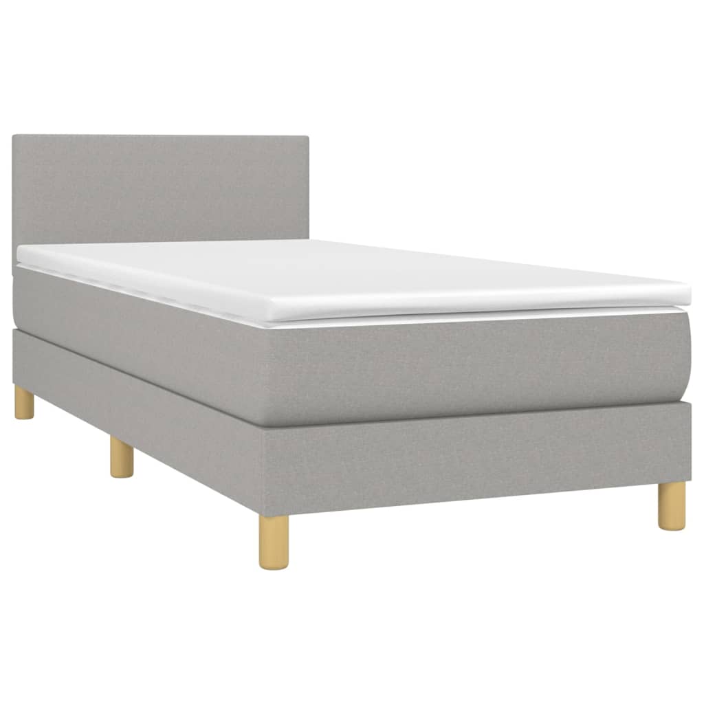 Cama box spring c/ colchão e LED 90x190 cm tecido cinza-claro