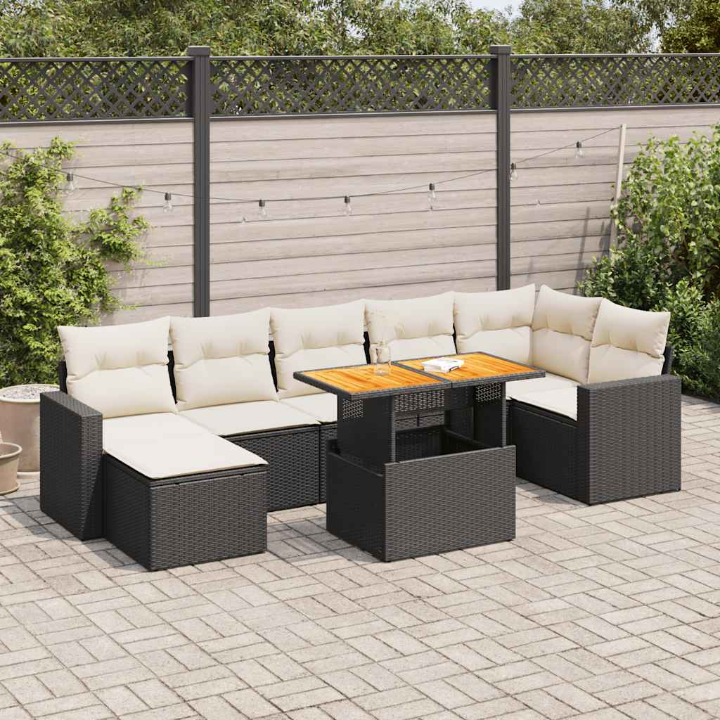 8 Pcs conjunto sofás de jardim com almofadões vime PE preto