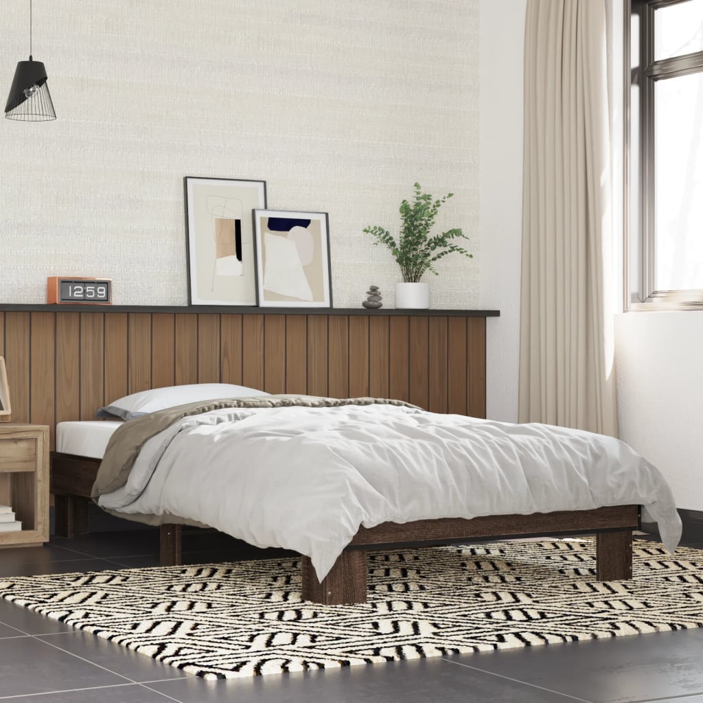 Estrutura de cama derivados de madeira/metal carvalho castanho