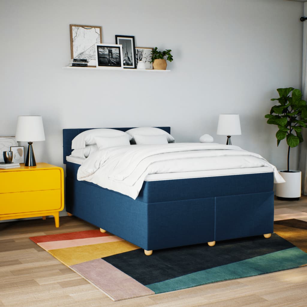 Cama com molas/colchão 160x200 cm tecido azul