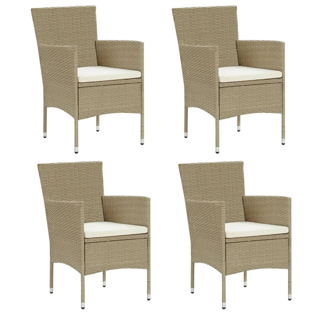 5 Pcs conjunto jantar p/ jardim c/ almofadões vime PE bege