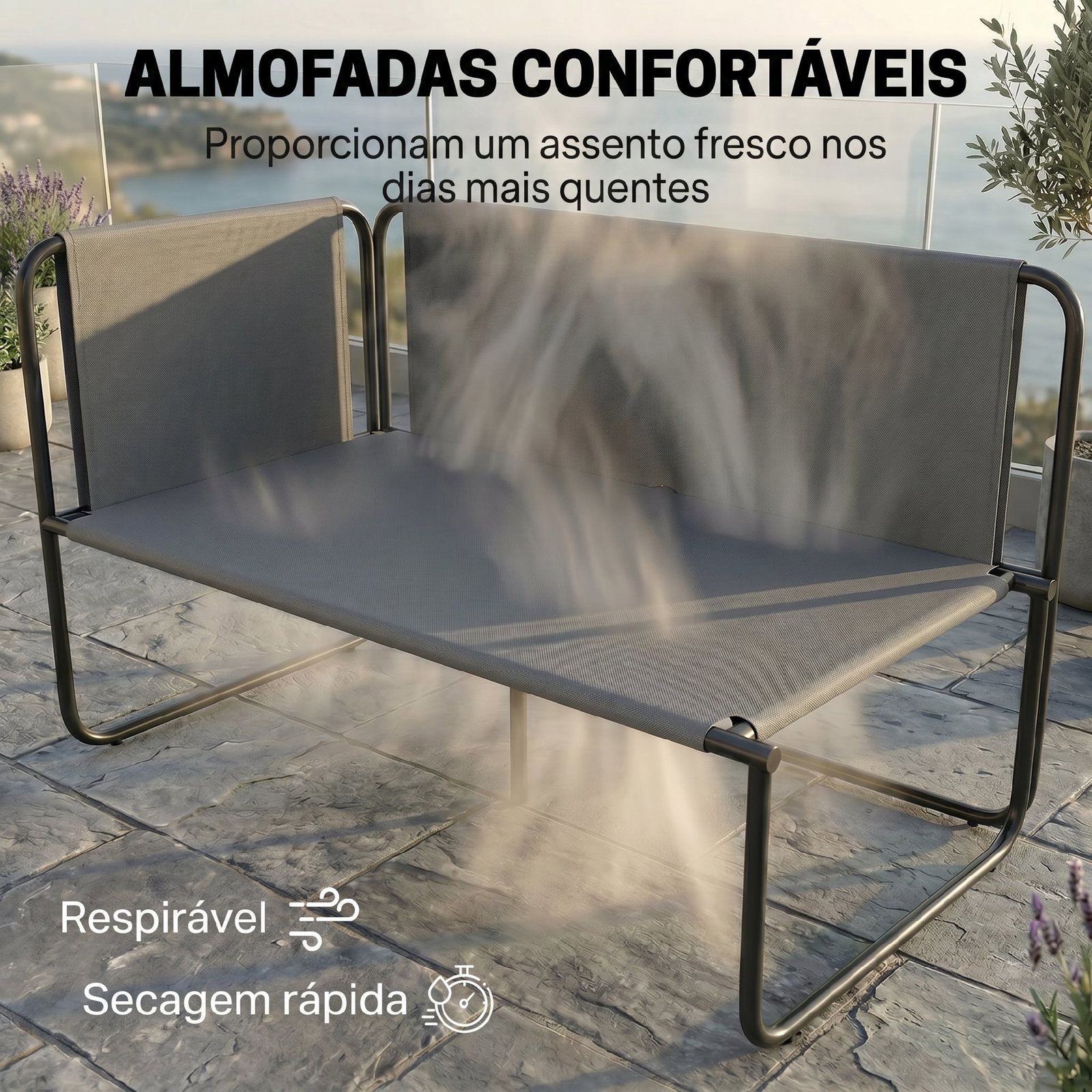 Conjunto de jardim de 4 peças móveis de exterior com 2 sofás de 2 lugares 2 mesas de vidro almofadas capas removíveis preto e bege