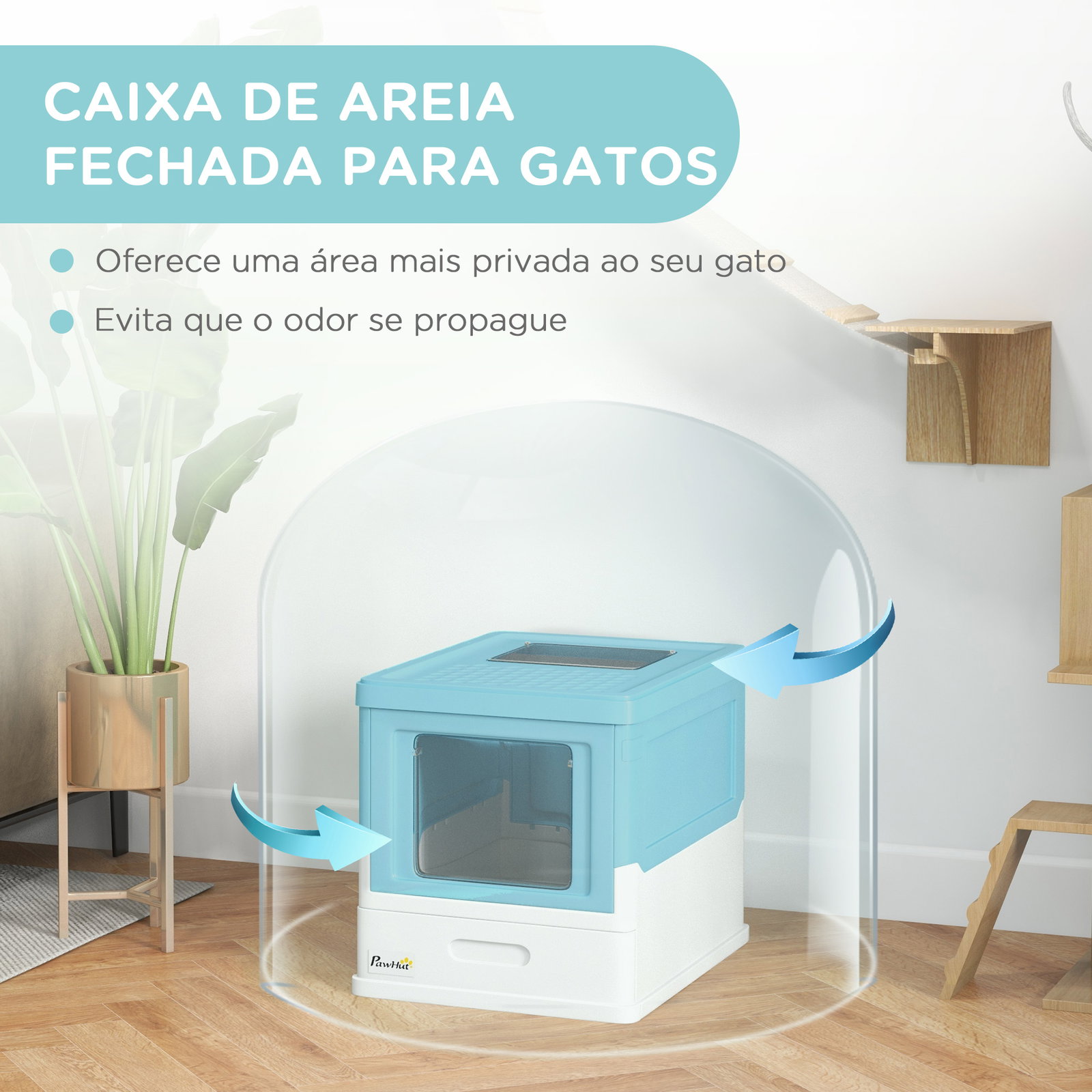 Caixa de areia para gatos dobrável caixa de areia para gatos fechada com bandeja removível e pá 47,5x35,5x36,7cm azul