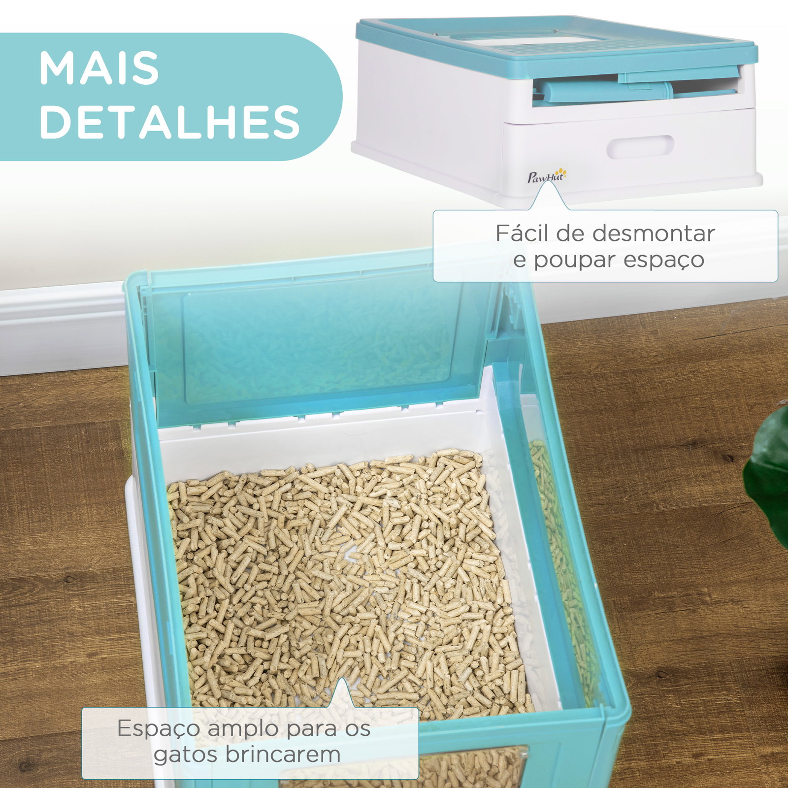 Caixa de areia para gatos dobrável caixa de areia para gatos fechada com bandeja removível e pá 47,5x35,5x36,7cm azul