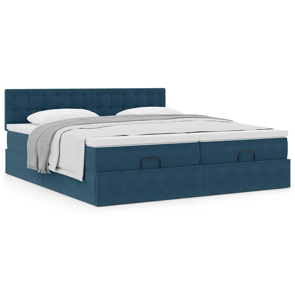 Estrutura cama otomana colchões 180x200 cm veludo azul escuro