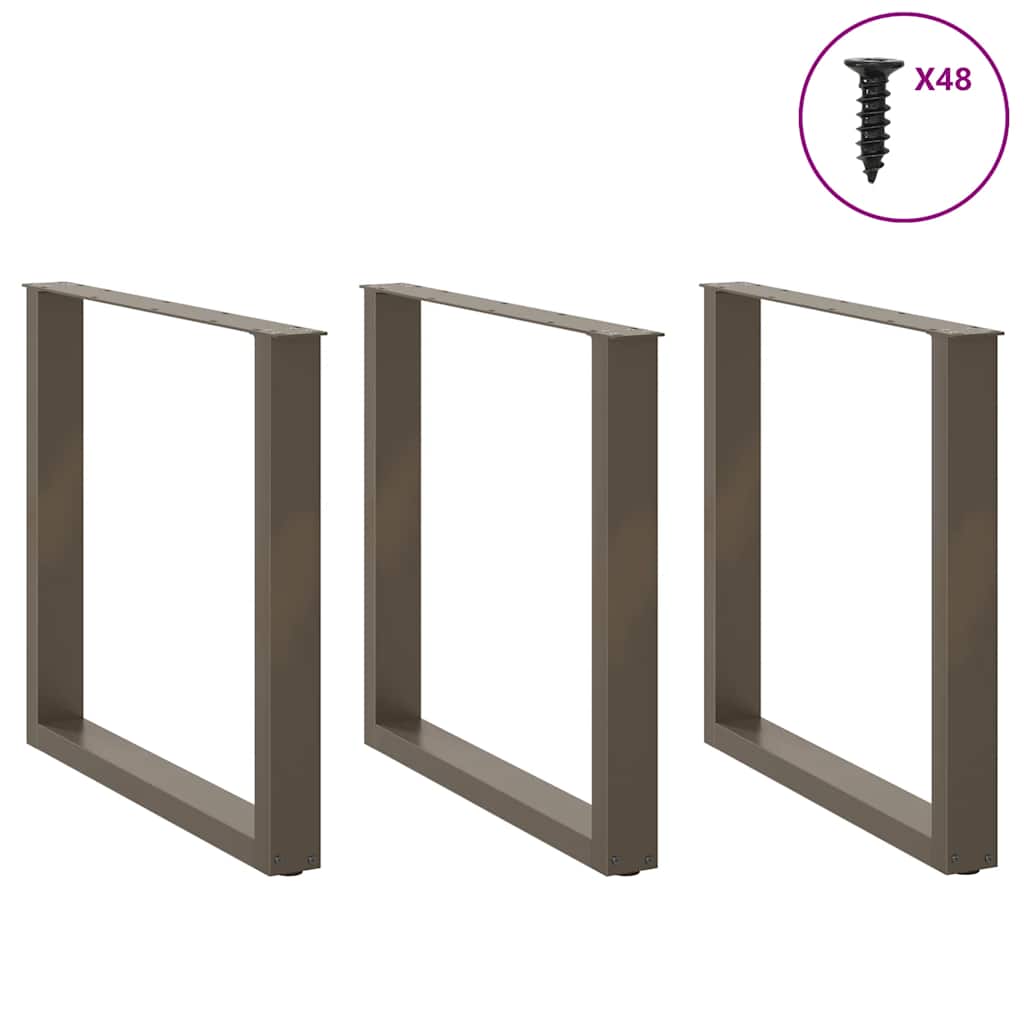 Pés para mesa de jantar em formato de u, 3 peças, aço natural, 90x(72-73) cm, aço