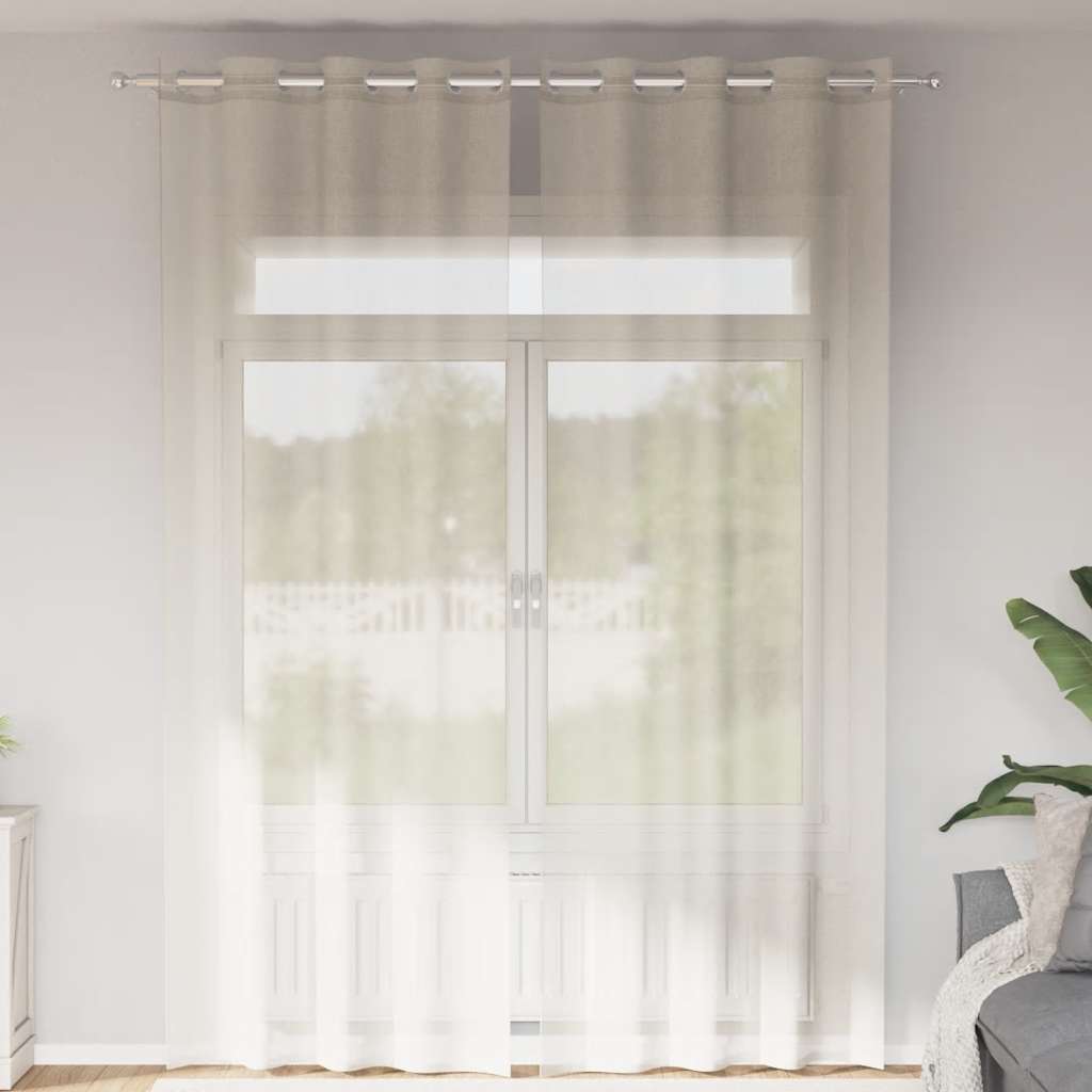 Cortinas de voile com ilhós 2 pcs creme 140x300 cm