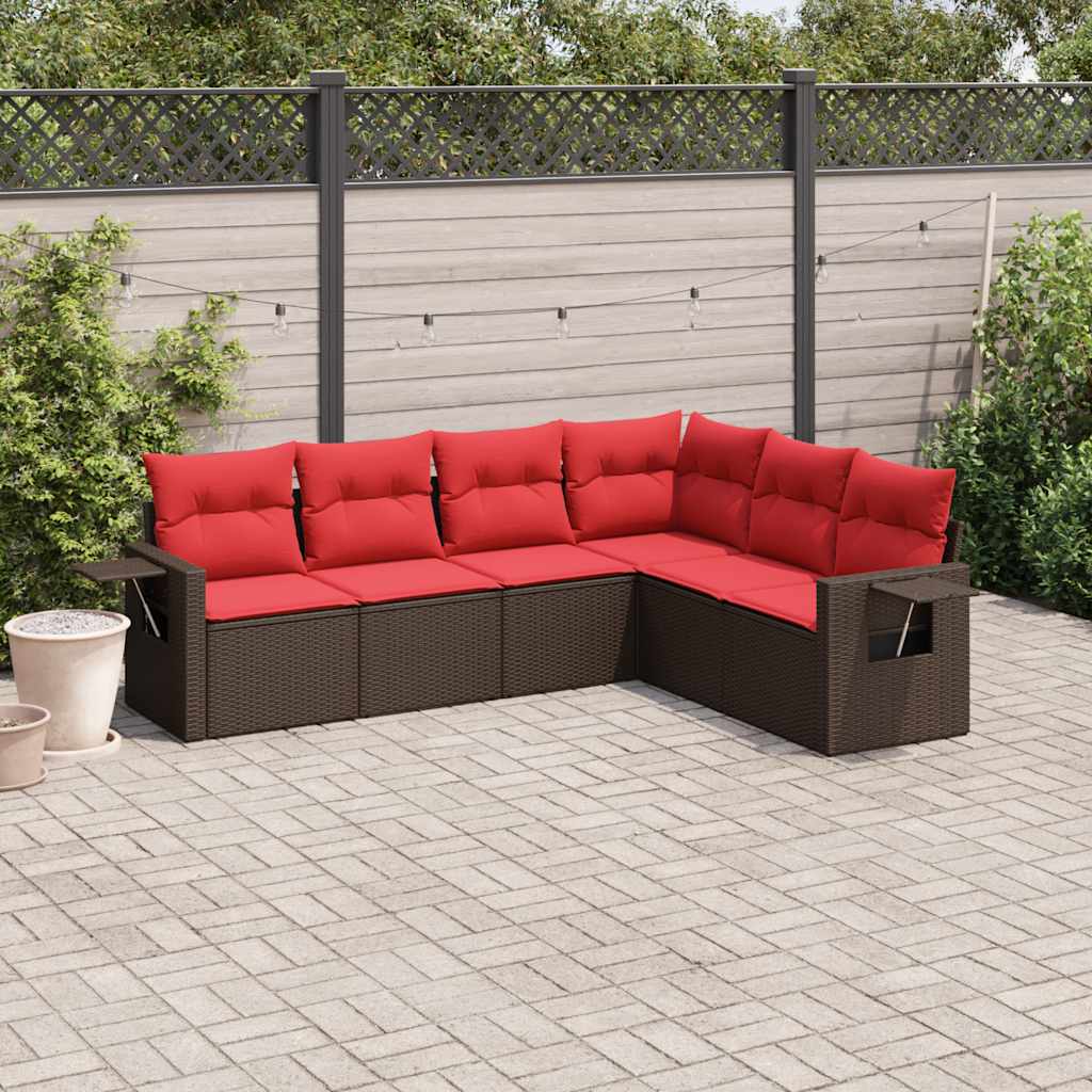 Conjunto de sofá de jardim com 6 peças e almofadas em rattan sintético marrom