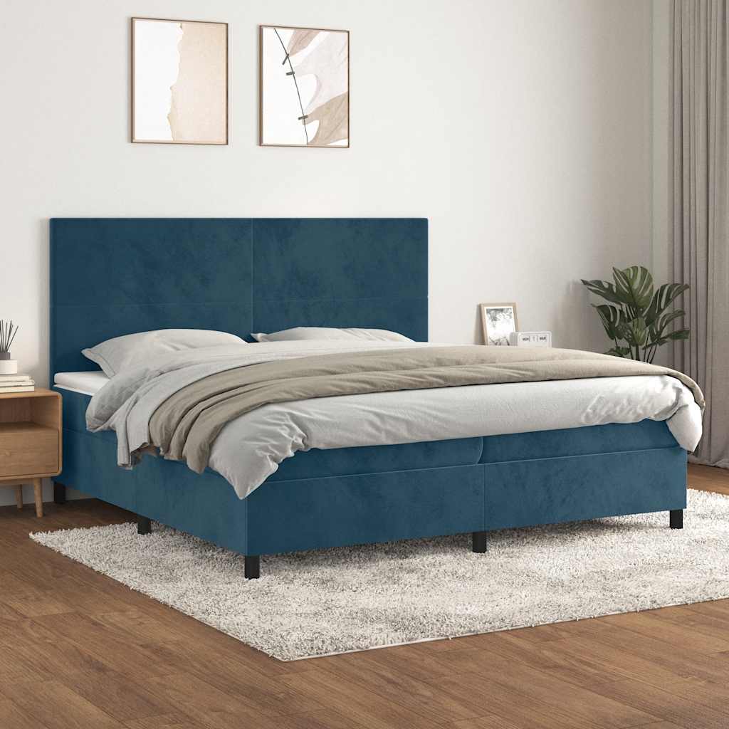 Cama com molas/colchão 200x200 cm veludo azul-escuro