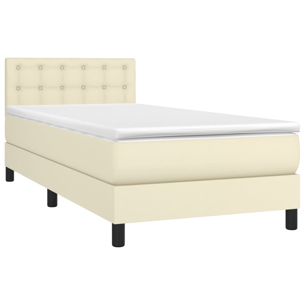 Cama box spring c/ colchão/LED 90x190 cm couro artificial creme