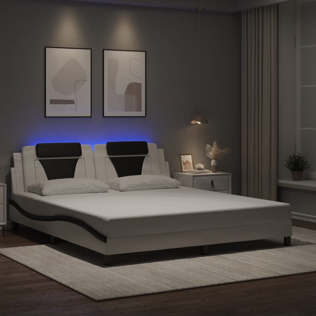 Estrutura de cama viana com LED sem colchão 180x200cm branco/preto