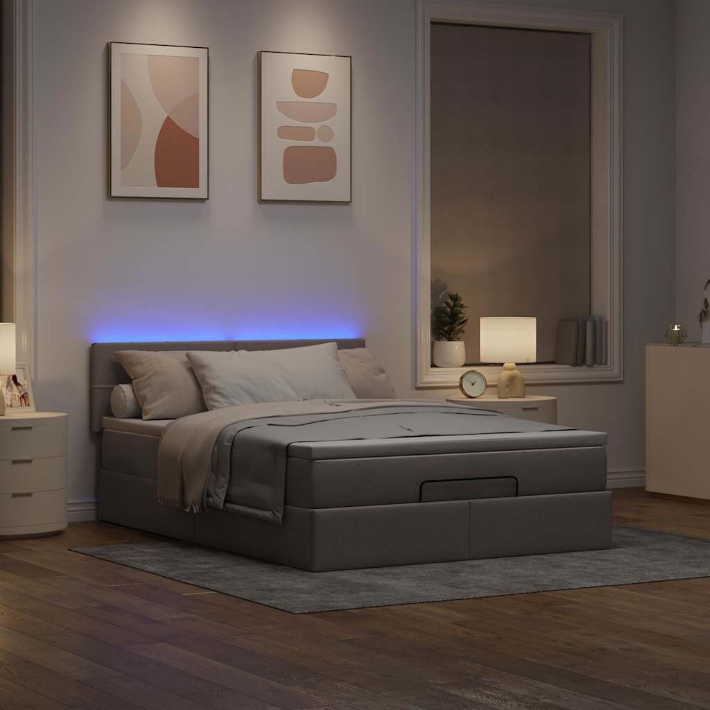 Cama otomana com colchão & leds 140x200 cm tecido cinza