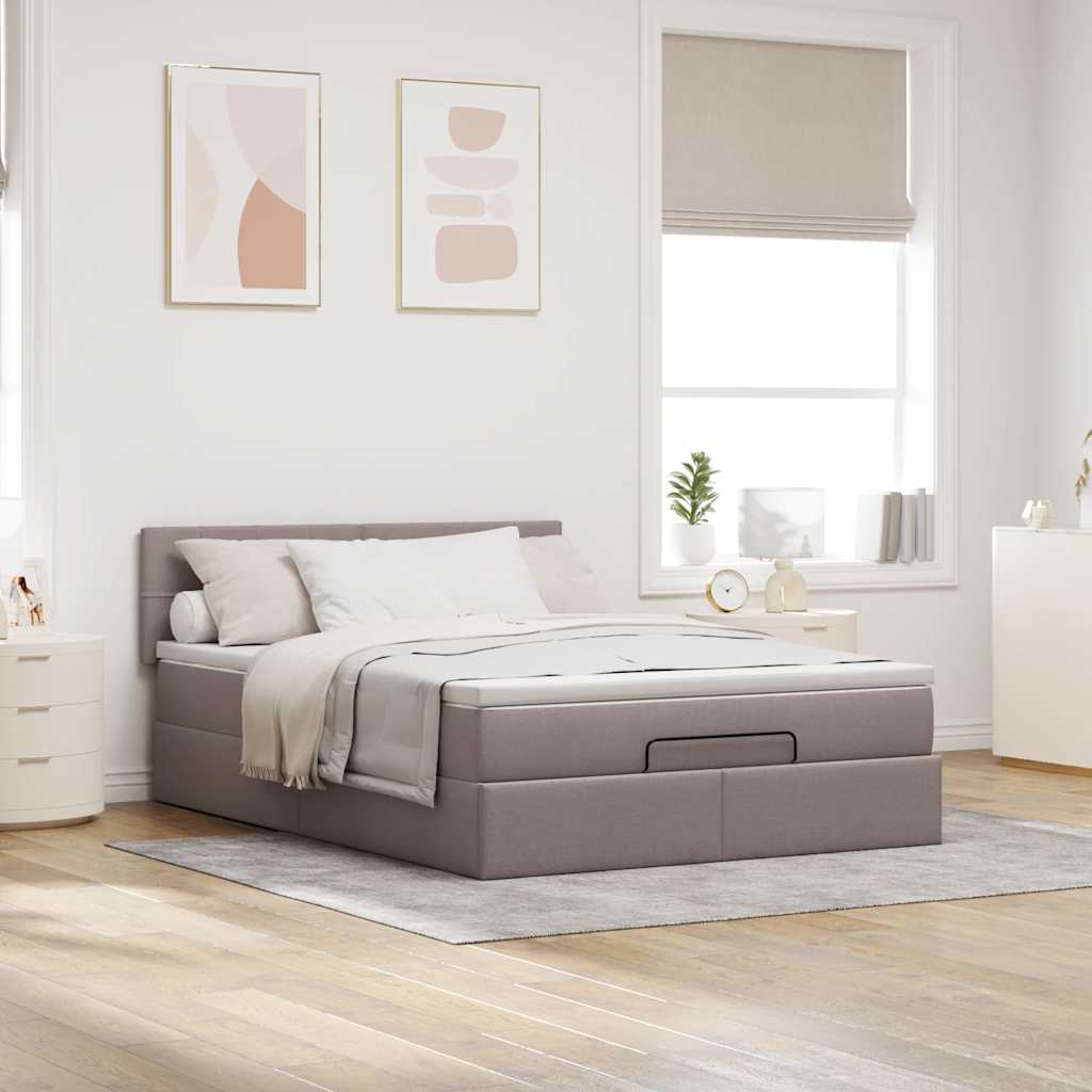 Cama otomana com colchão & leds 140x200 cm tecido cinza