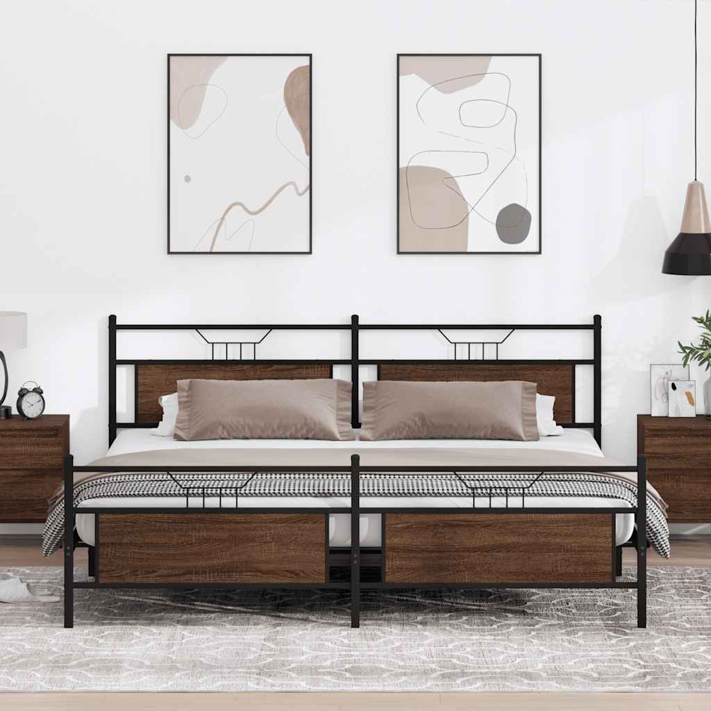 Estrutura cama sem colchão 193x201 cm metal carvalho castanho