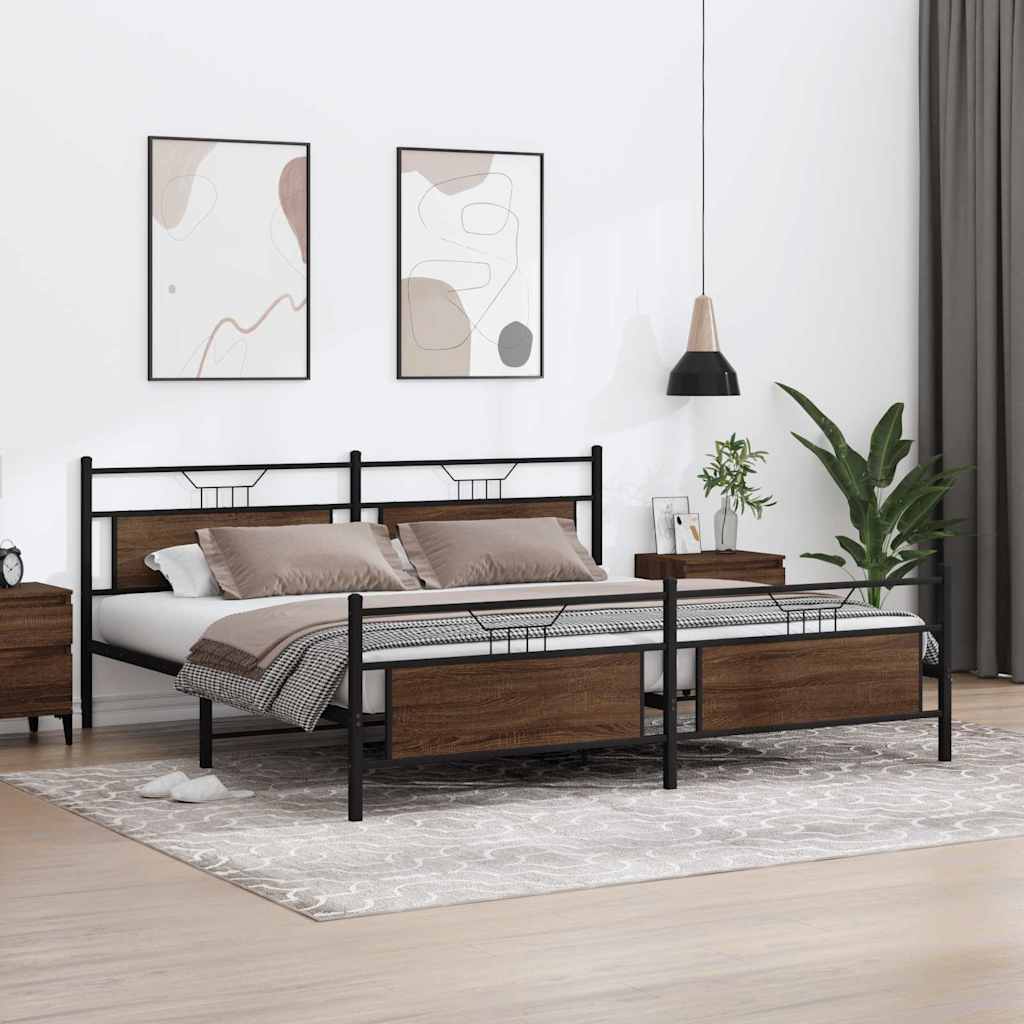 Estrutura cama sem colchão 193x201 cm metal carvalho castanho