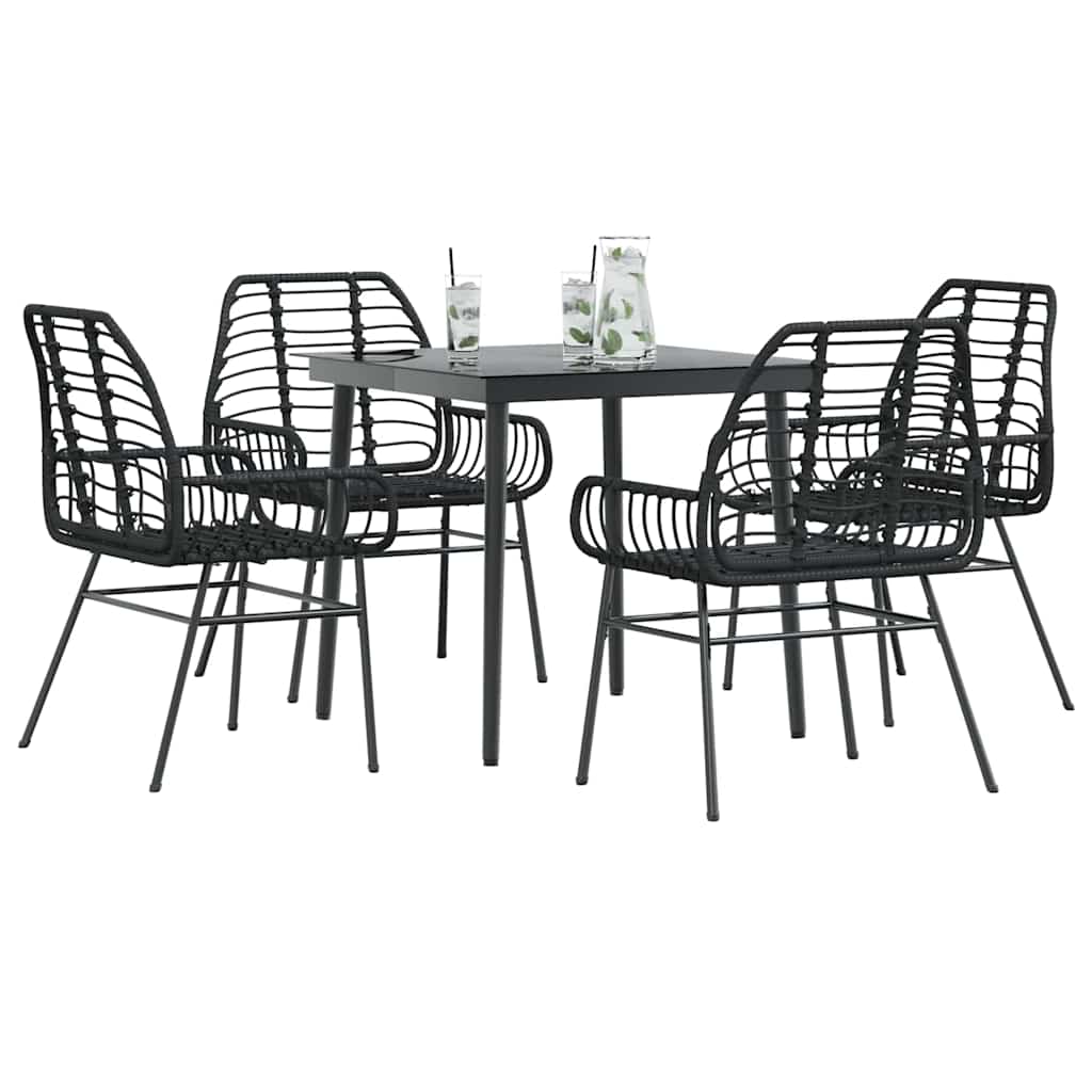 Conjunto de jantar jardim 5 peças vidro vime PE preto