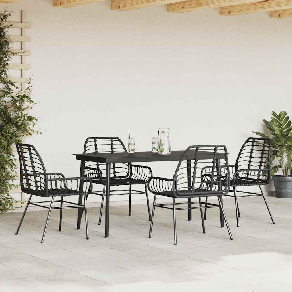 Conjunto de jantar jardim 5 peças vidro vime PE preto