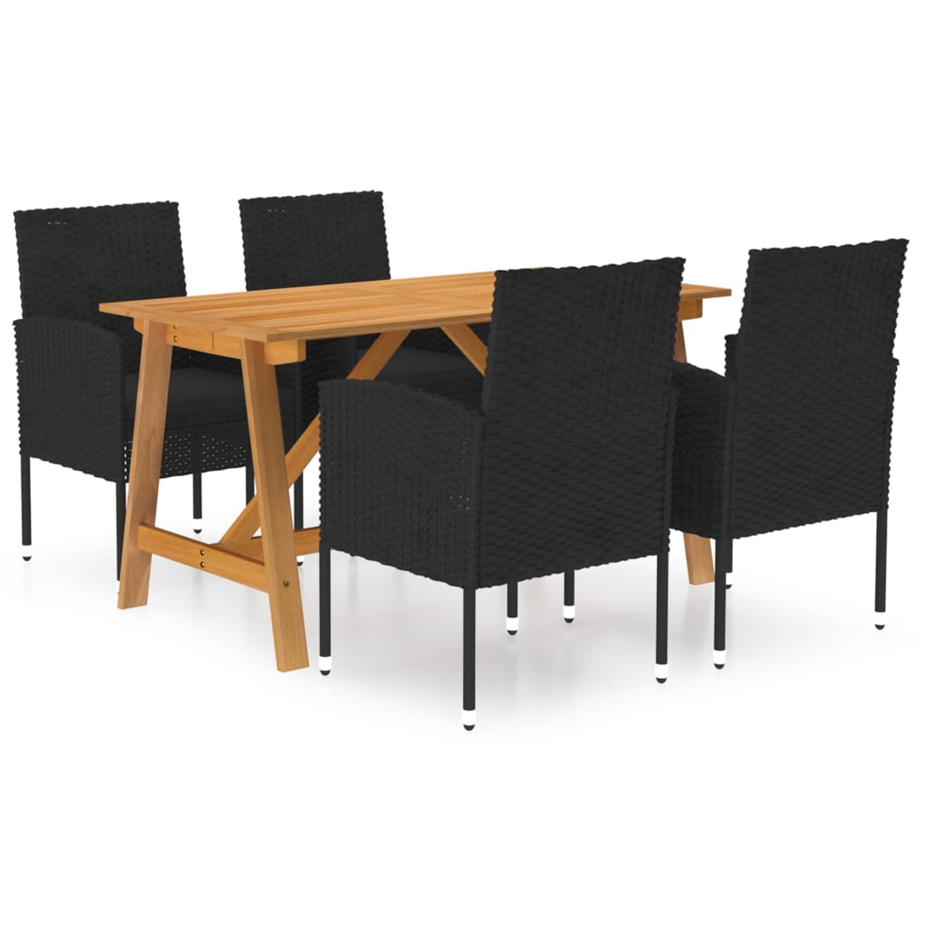 5 Pcs conjunto de jantar para jardim preto