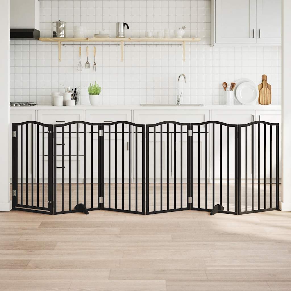 Portão p/ cães com porta dobrável 6 painéis 300 cm álamo preto