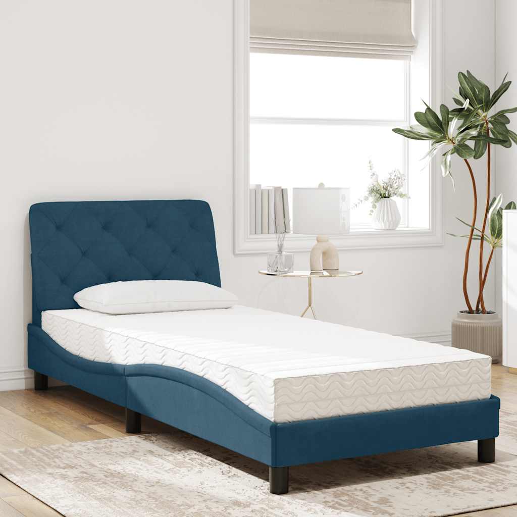 Cama com colchão 90x200 cm veludo azul
