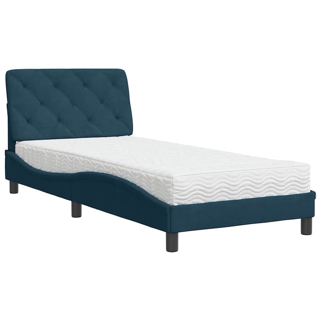 Cama com colchão 90x200 cm veludo azul