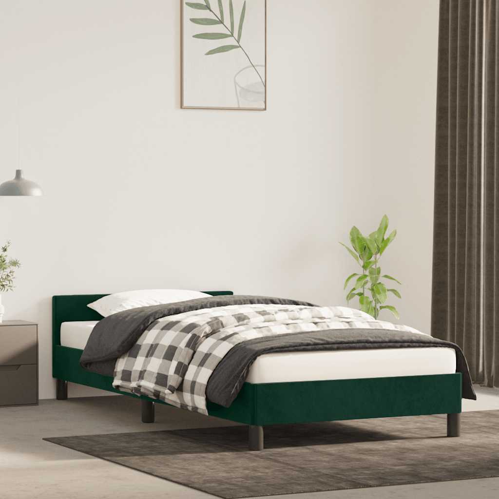 Estrutura de cama sem colchão 90x190 cm veludo verde-escuro
