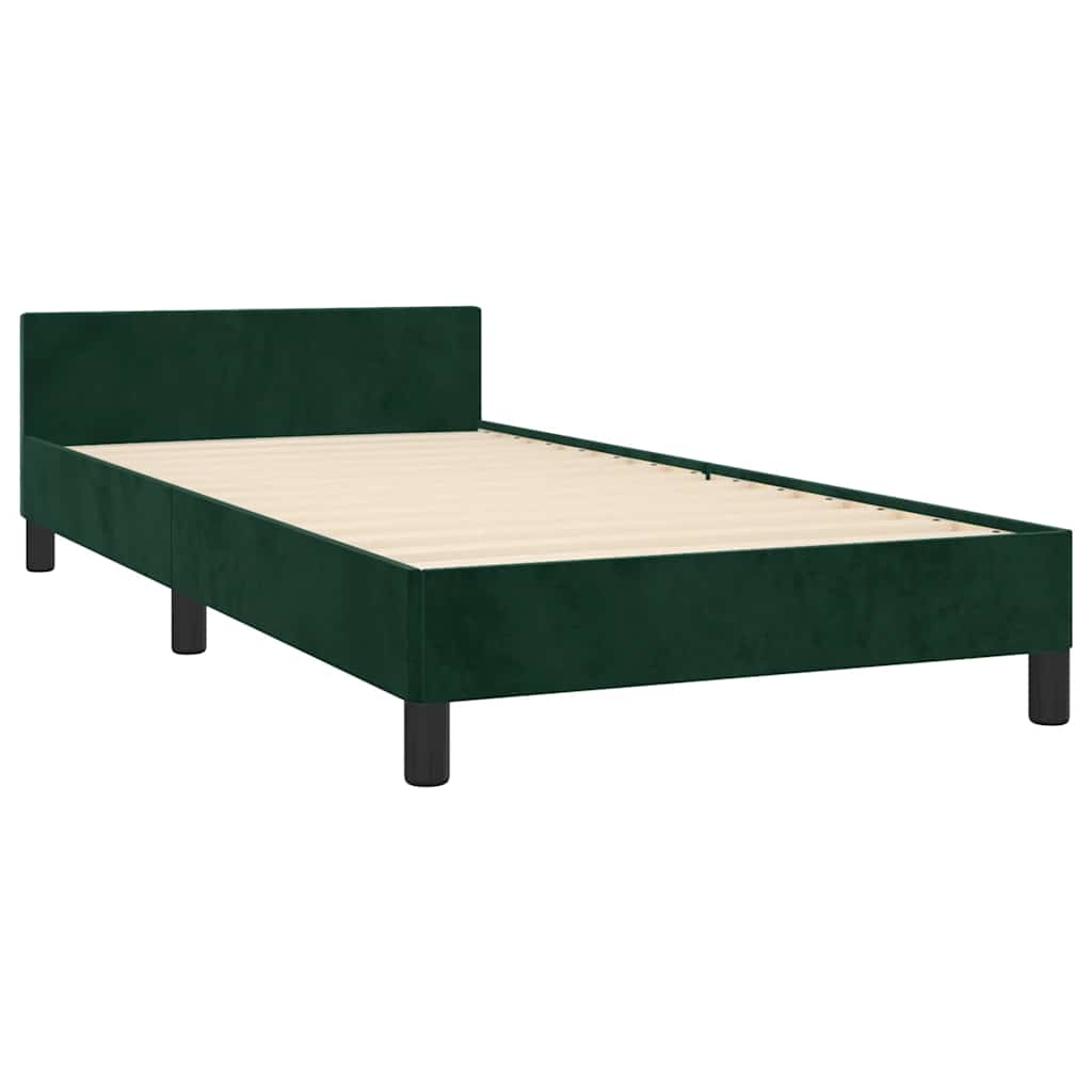 Estrutura de cama sem colchão 90x190 cm veludo verde-escuro