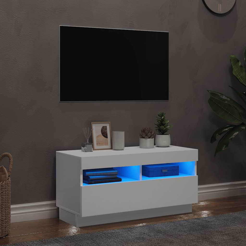Móvel de TV com luzes LED 80x35x40 cm branco