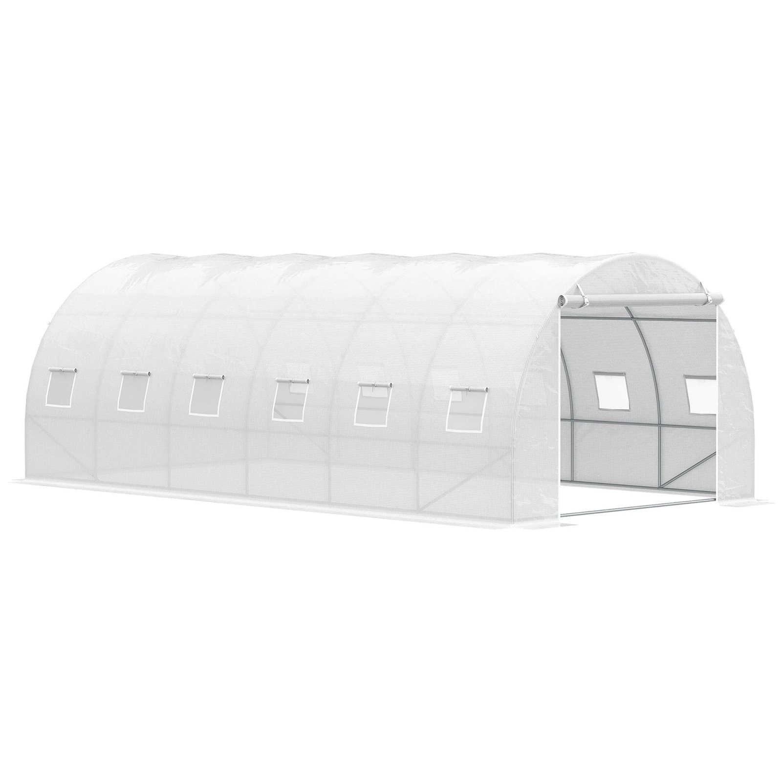 Estufa de Túnel 600x300x200cm com Porta Enrolável 12 Janelas Cobertura de PE 140g/m² e Metal Galvanizado para Cultivos de Planta