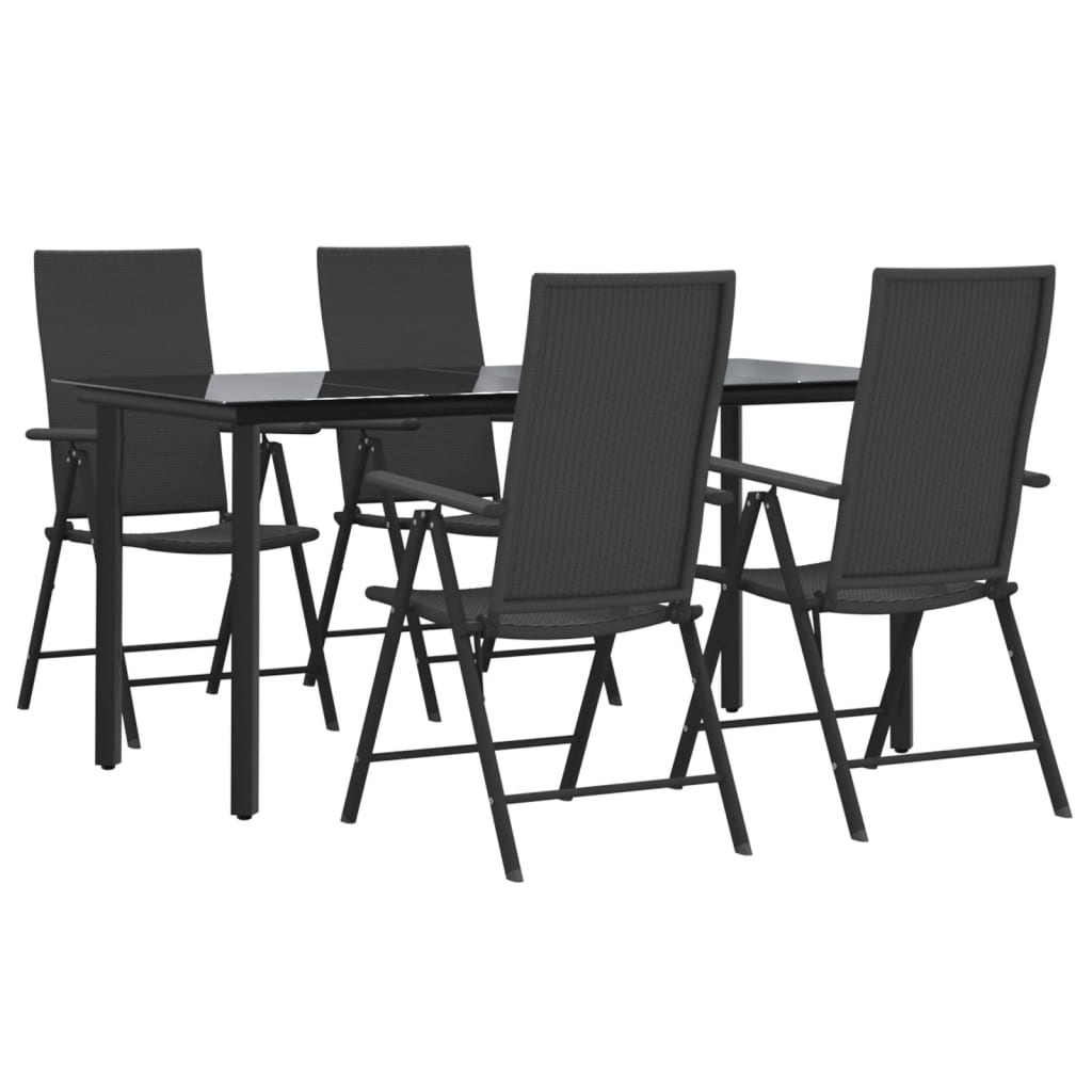 5 Pcs conjunto de jantar p/ jardim vime PE preto
