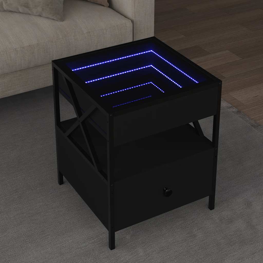 Mesa de centro com luzes LED infinity 40x40x51 cm preto