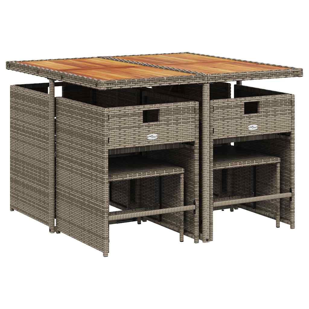 9 Pcs conjunto de jantar p/ jardim c/ almofadões vime PE cinza