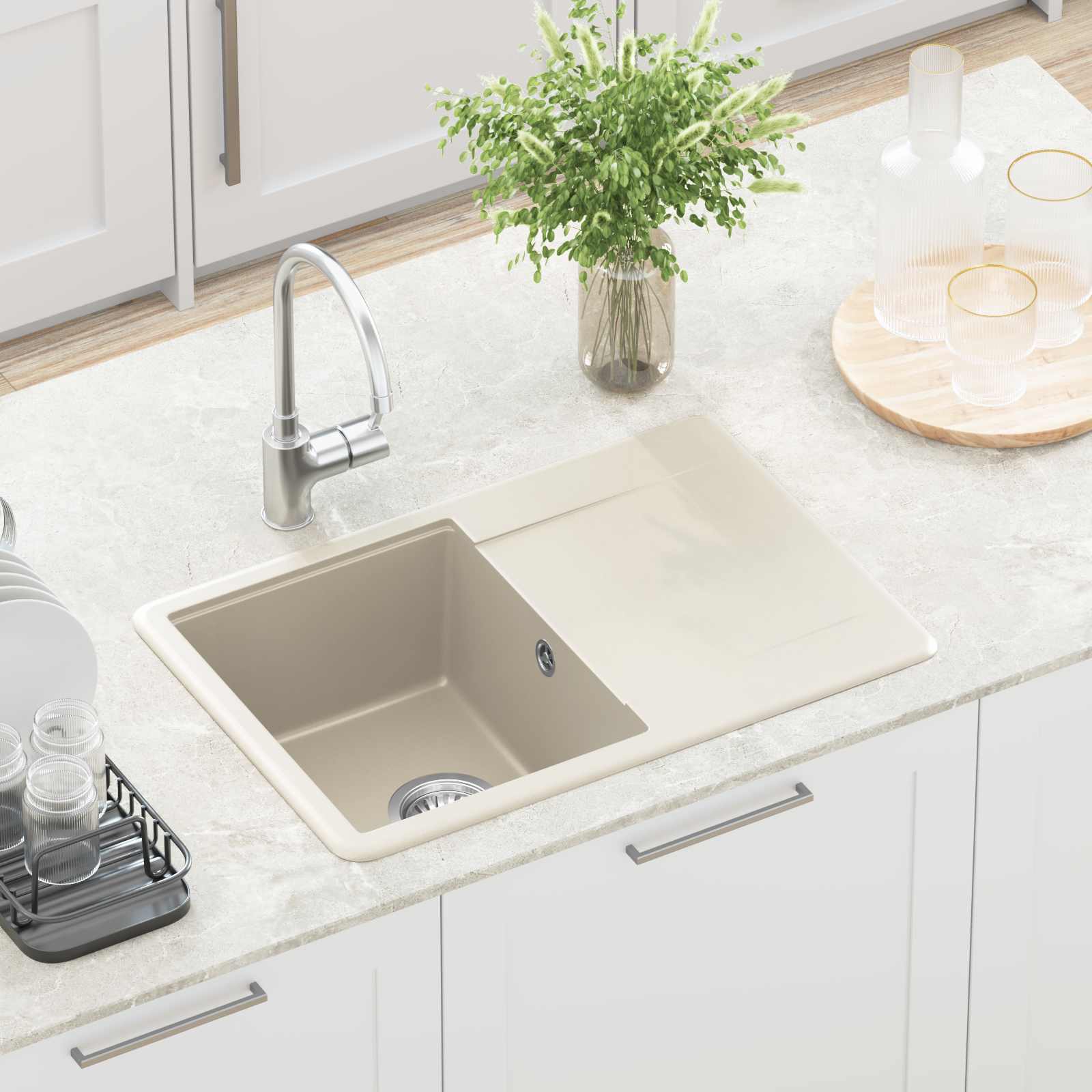 Pia bege 670 x 460 mm 80% quartzo e 20% resina