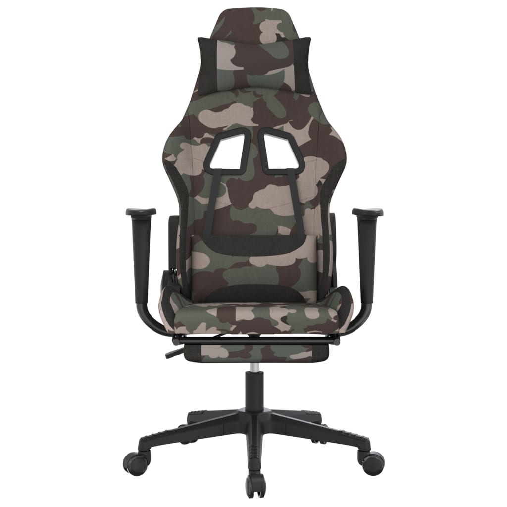 Cadeira de gaming com apoio de pés tecido camuflagem e preto