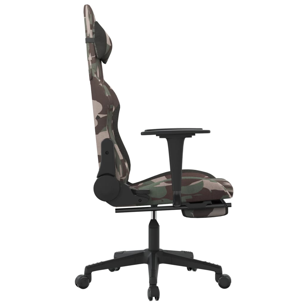Cadeira de gaming com apoio de pés tecido camuflagem e preto