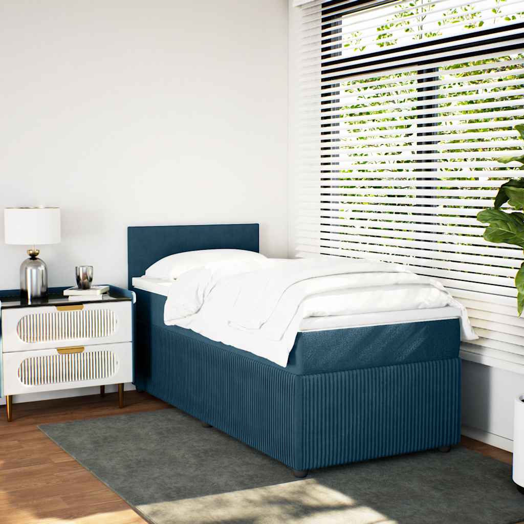 Cama boxspring com colchão 100x200 cm veludo azul