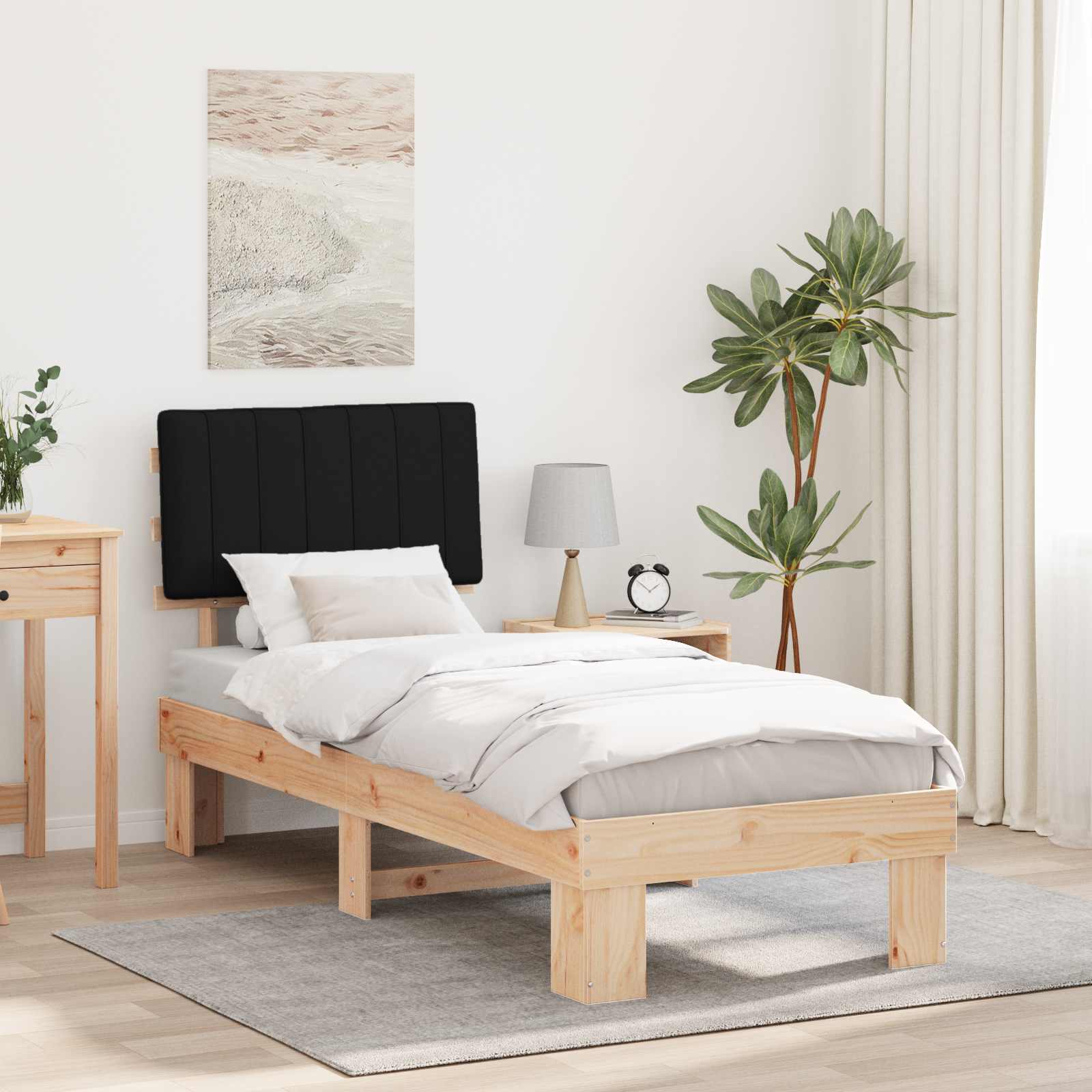 Estrutura de cama com cabeceira estofada preto 75 x 190 cm