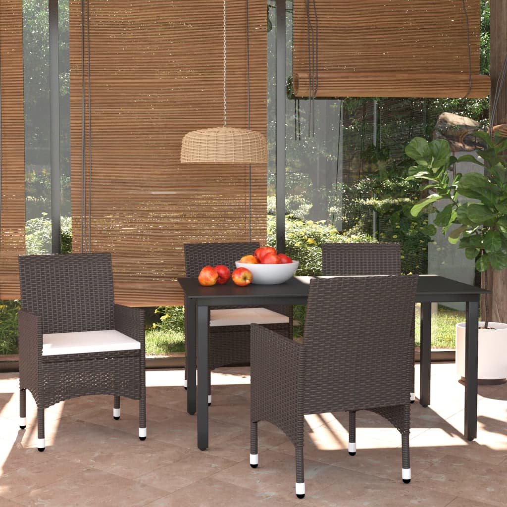 5 Pcs conjunto jantar p/ jardim c/ almofadões vime PE castanho