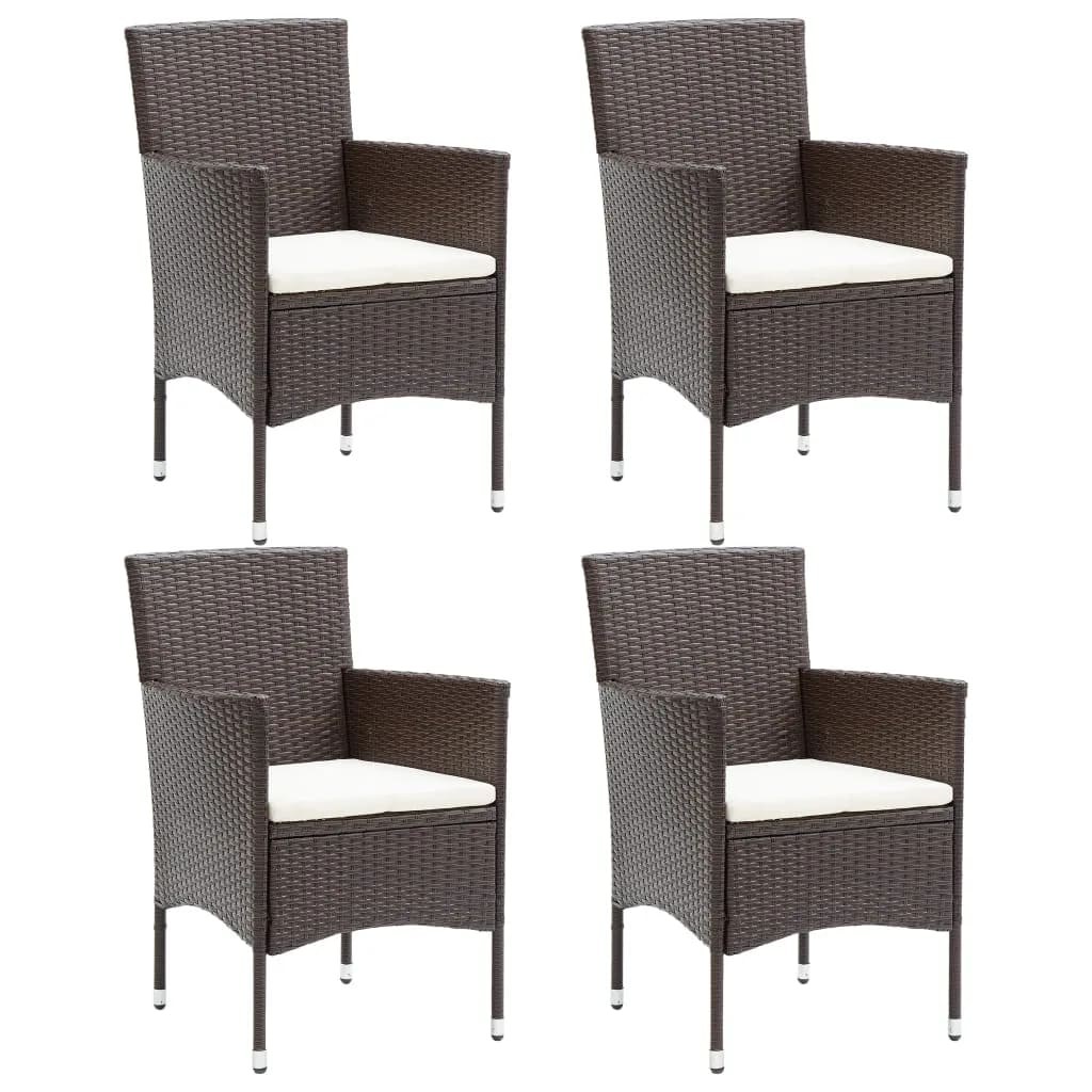 5 Pcs conjunto jantar p/ jardim c/ almofadões vime PE castanho