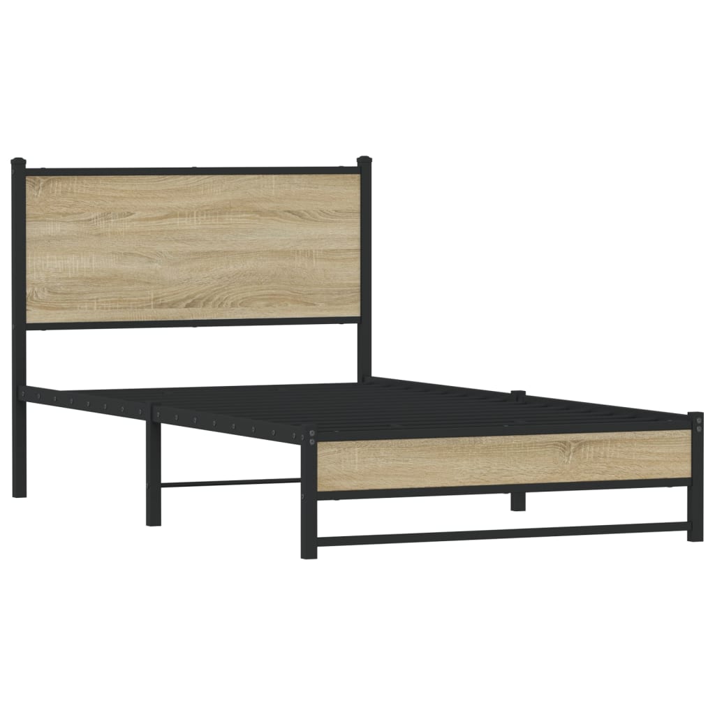 Estrutura de cama sem colchão 100x190 cm metal carvalho sonoma