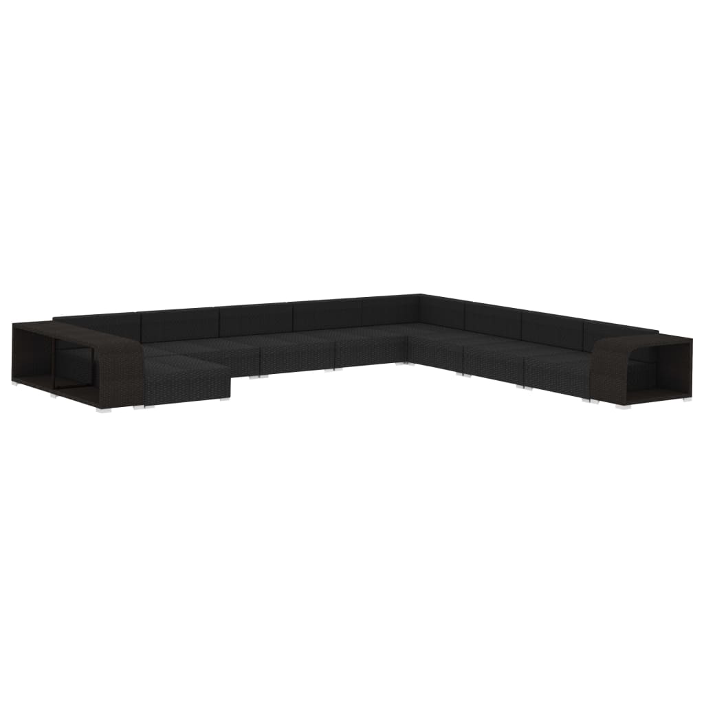 11 Pcs conjunto lounge de jardim c/ almofadões vime PE preto