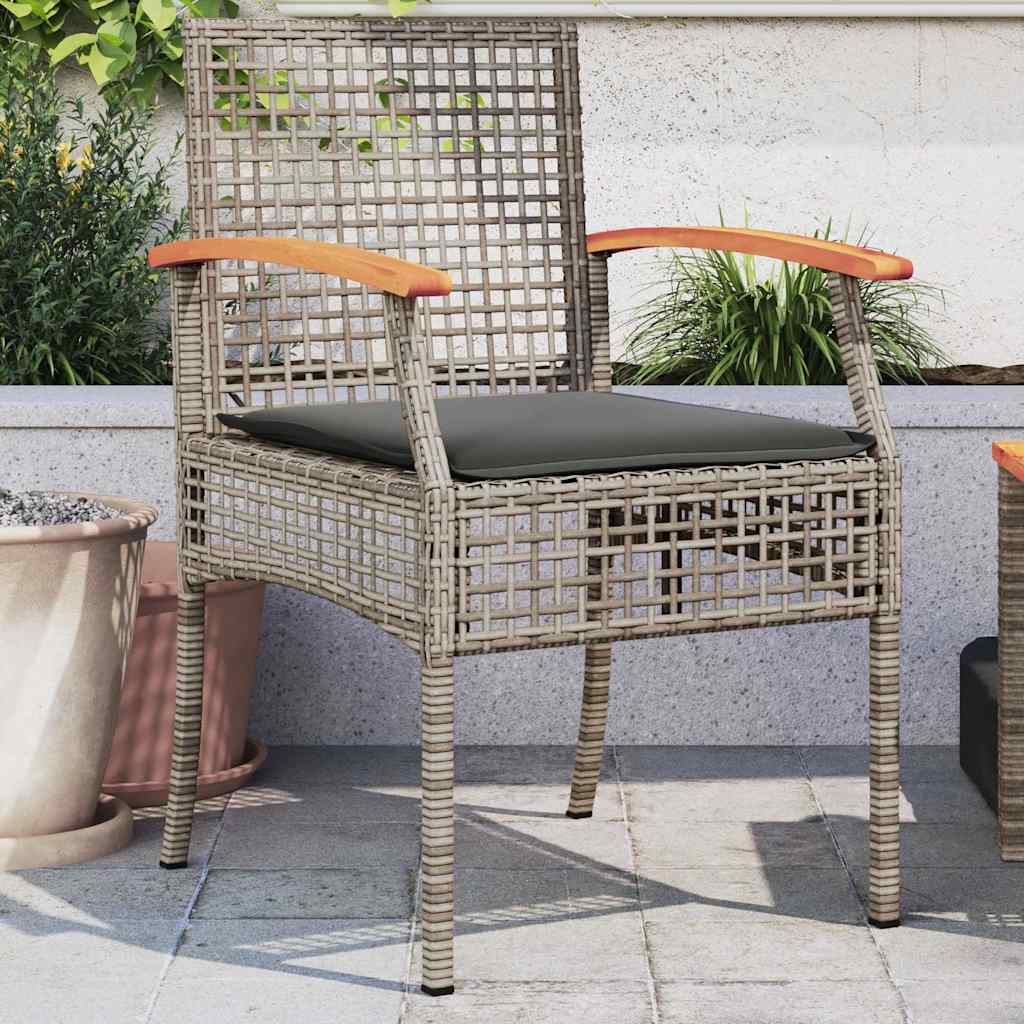 Cadeiras de jardim com almofadões 2 pcs vime PE/acácia cinzento