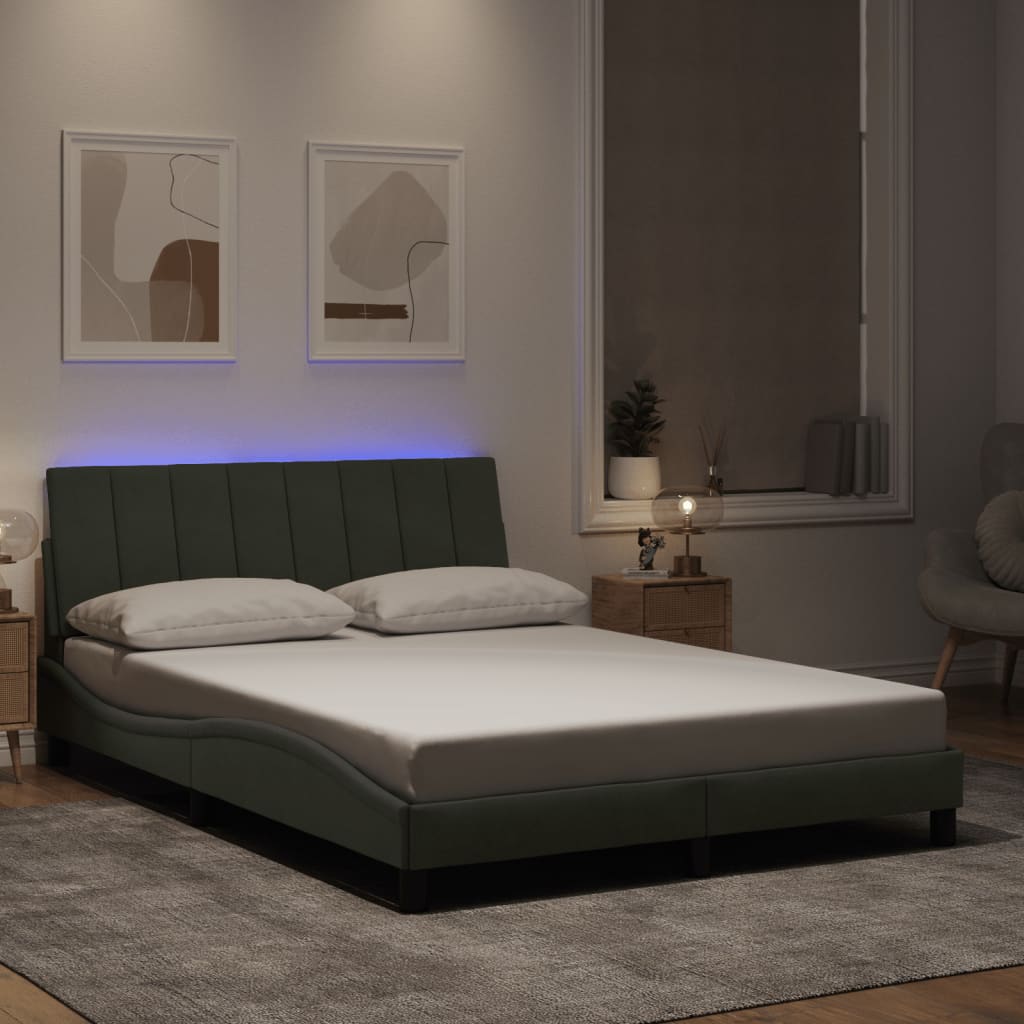 Estrutura de cama com LED sem colchão hanko 140x200 cm veludo cinzento-claro